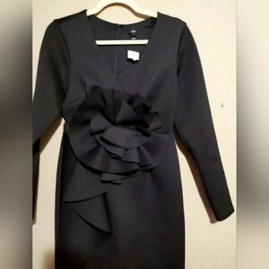 River Island LBD Scuba Cocktail Dress W/ Flower Detail, Short, Black, Sz. 8,NWT